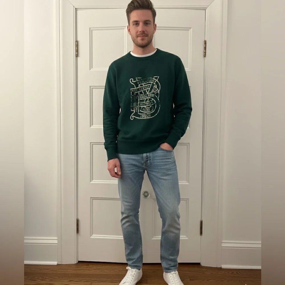 BURBERRY - Brit - Authentic Men’s Green Distressed Logo Sweatshirt size small - Picture 2 of 10